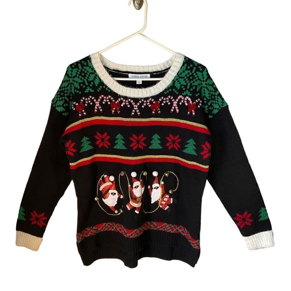 Pretty Ugly Christmas Sweater with Jingle Bells! Medium EUC